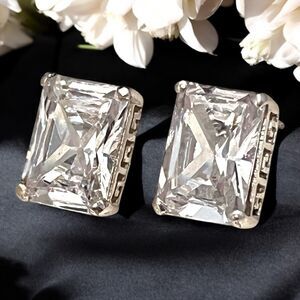 Vintage Givenchy Earrings Sterling Silver Cubic Zirconia Logo Design Pierced 7E